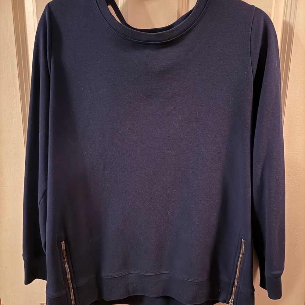 J. Crew Navy Crewneck Sweatshirt tunic with side zippers